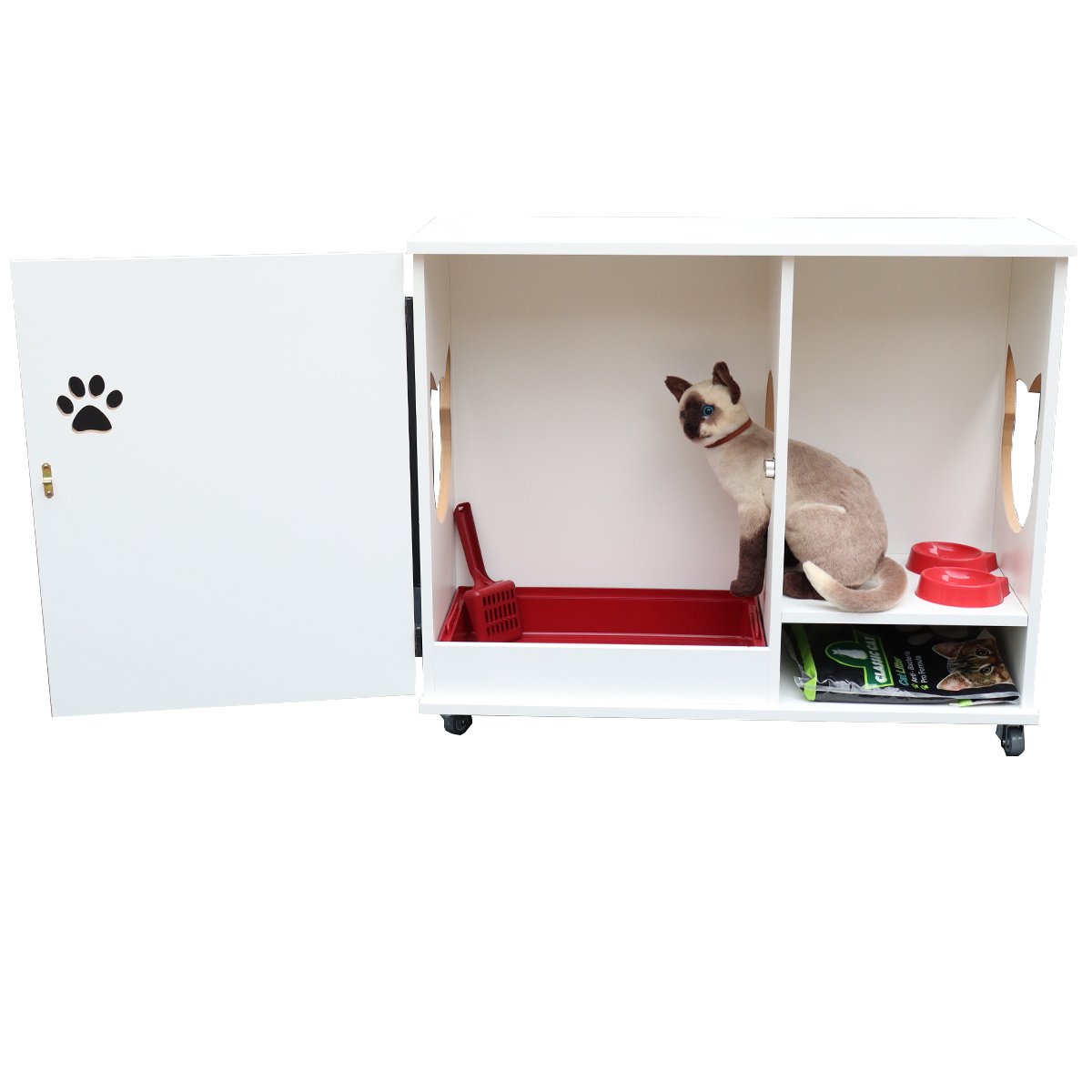 Armário Banheiro Caixa De Areia Para Gatos Com Porta Frajola:Branco - 4