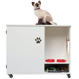 Armário Banheiro Caixa de Areia para Gatos com Porta Frajola:branco - 3