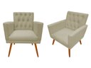 Ver imagem 1 de Kit 2 Poltronas Decorativa Nina Capitonê Couro Bege Pés Madeira Ms Decor