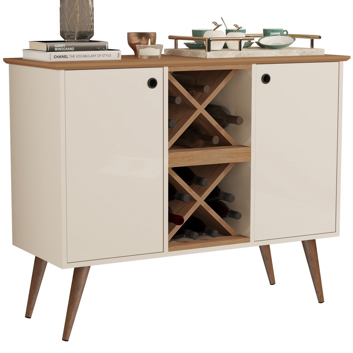 Aparador Buffet com Adega Bar Cantinho do Café 2 Portas Elegance - Off White / Nature - 5