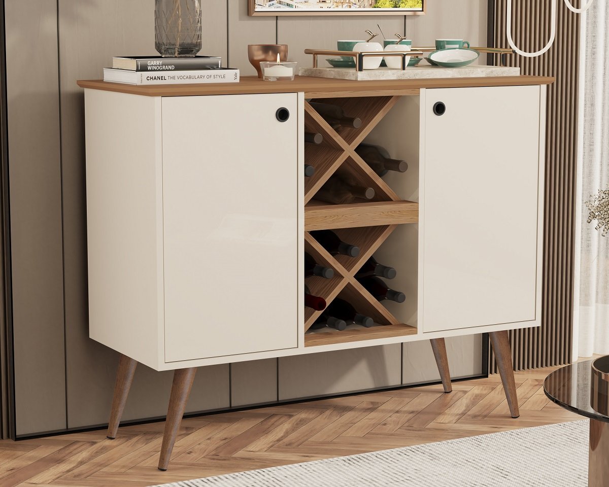 Aparador Buffet com Adega Bar Cantinho do Café 2 Portas Elegance - Off White / Nature - 4