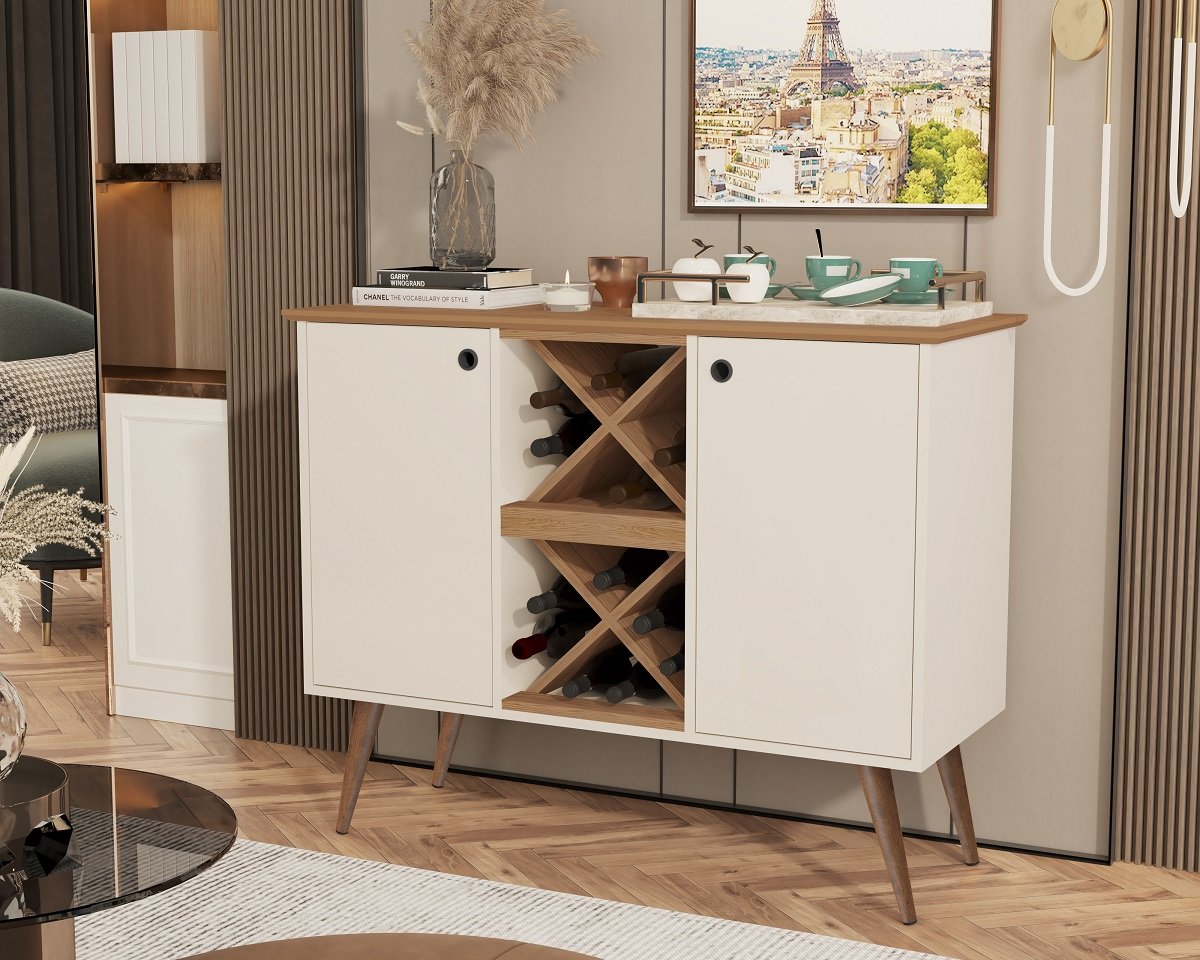 Aparador Buffet com Adega Bar Cantinho do Café 2 Portas Elegance - Off White / Nature - 3