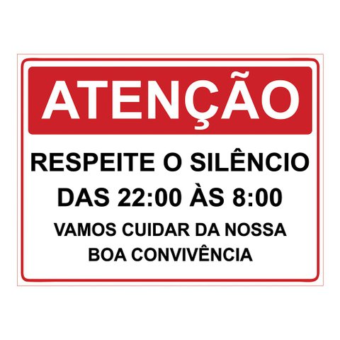 Placa Sinalização - Atenção Respeite Silêncio das 22 às 8h 20x15cm TaColado 03 Unidades