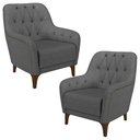Ver imagem 2 de Kit 2 Poltronas Decorativas para Sala com Capitonê Pietà M22 Linho Cinza Escuro - Mpozenato