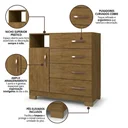 Ver imagem 4 de Cômoda para Quarto com 1 Porta, 4 Gavetas e Pés Free Marrom/Cinamomo