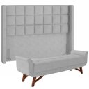 Ver imagem 1 de Kit Cabeceira Cama Box Casal 140 Cm Paris com Puff Recamier Itália Linho Cinza Claro - Lyam Decor