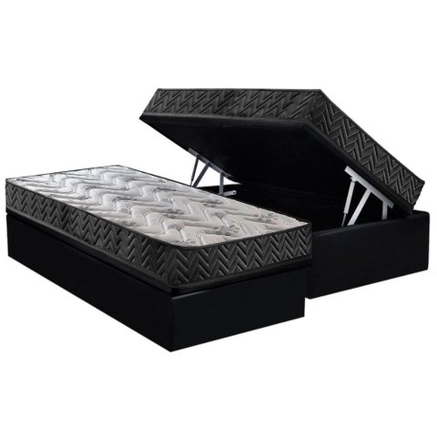 Conjunto Box Baú Solteiro: Colchão Molas Paropas D45 Pasquale Wave Black + Base Crc Suede Black (