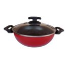 Ver imagem 1 de Panela Wok Com Tampa De Vidro Super Antiaderente Vermelha