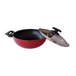 Panela Wok Com Tampa De Vidro Super Antiaderente Vermelha - 2