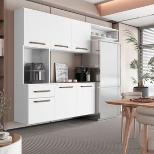Kit Completo de Armário Cozinha Clean Aéreo 6p P/apartamento:branco