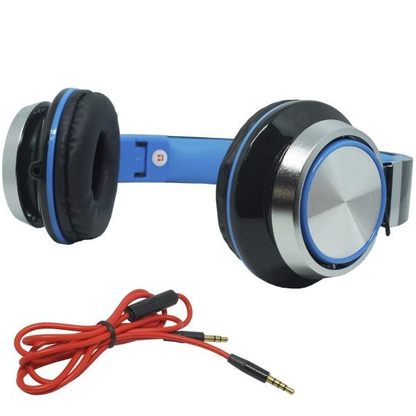 Fone Ouvido Headfone Estéreo com Fio P2 Microfone Bass Celular Pc Ps4 Infokit Hm-750Mv Preto/Azul - 4