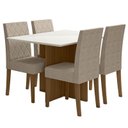 Ver imagem 1 de Mesa de Jantar 120cm Helo com Vidro Carvalho Off White com 4 Cadeiras Jade Bordada Carvalho Fendi – 