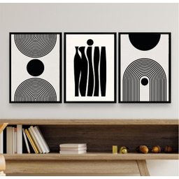 Kit 3 Quadros Decorativos para Sala Minimalistas 33x24cm - com Vidro:madeira Preta - 1