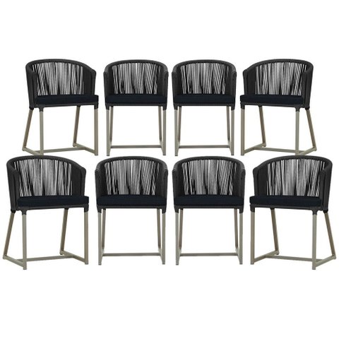 8 Cadeiras de Jantar Área Noronha em Alumínio com Pintura Fendi Corda Náutica Estofado 12 Trama Orig