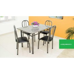 MESA DE JANTAR cozinha com 4 CADEIRAS tampo GRANITO Madrid 1.00M COR tom CHUMBO DESTAQUE Ql. AÇo - 2