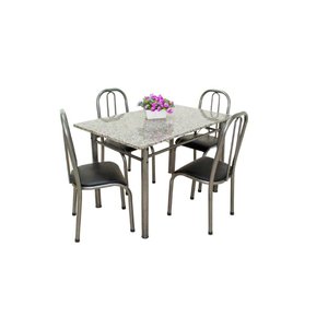 MESA DE JANTAR cozinha com 4 CADEIRAS tampo GRANITO Madrid 1.00M COR tom CHUMBO DESTAQUE Ql. AÇo