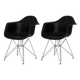 Kit 2 Cadeiras Eiffel Eames com Braço Base Cromada Preta - 1