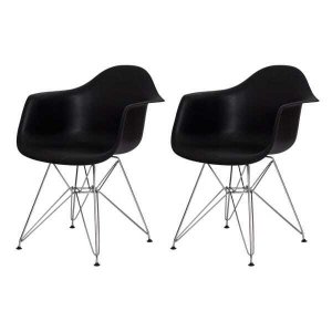 Kit 2 Cadeiras Eiffel Eames com Braço Base Cromada Preta