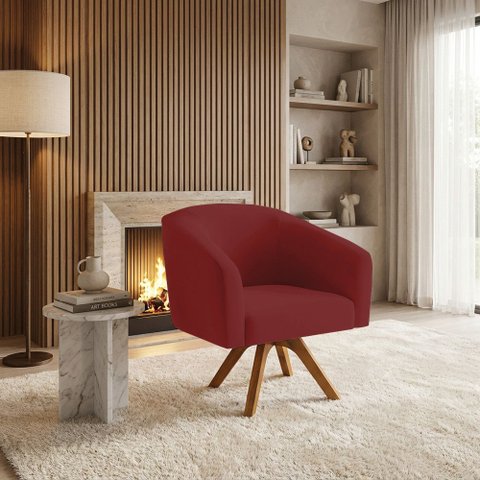 Poltrona Sala Decorativa Stella Base de Madeira Giratória Mm30 Veludo Marsala D03 - D’Rossi