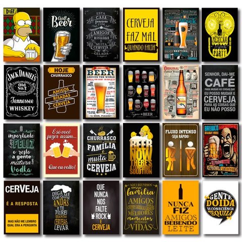 Kit 24 Placas Decorativas MDF Bebidas Frases Cervejas