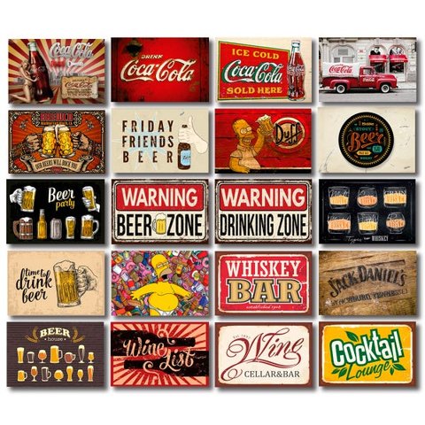 Kit 20 Placas Decorativas Mdf Bebidas Cervejas Vintage