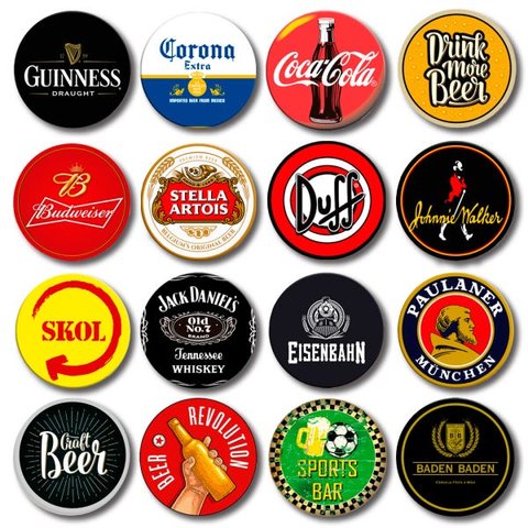 Kit 16 Placas Decorativas Mdf Bebidas Cervejas 30 cm redonda