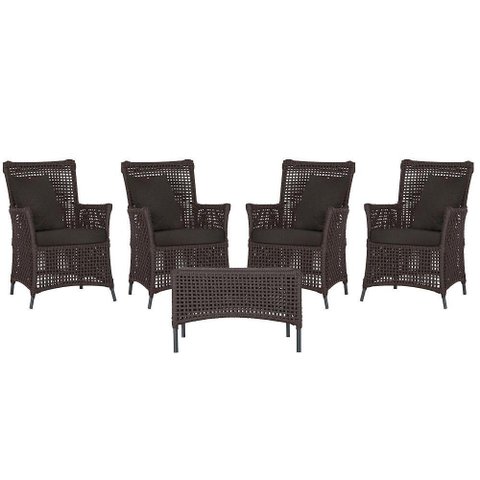 4 Poltronas e 1 Mesa Igapó Alumínio Preta Corda Náutica E9 Marrom