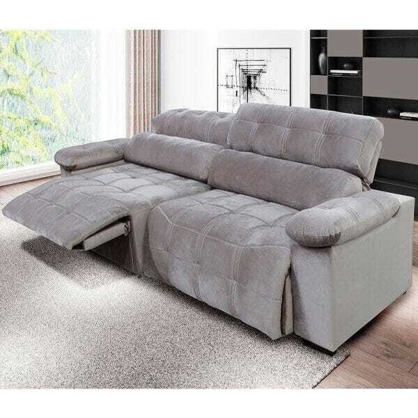 Sofá Málaga Retrátil e Reclinável 5 Lugares Suede 2,70M Megafênix