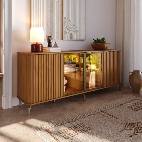 Buffet Neon Float 4 Portas 100% MDF com Vidro Reflecta e LED Canella