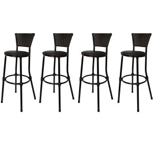 Kit 4 Banquetas Bistro Encosto Junco Preto Assento Preto