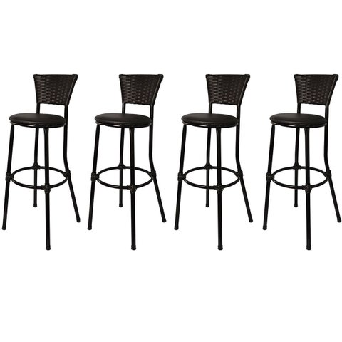 Kit 4 Banquetas Bistro Encosto Junco Preto Assento Preto