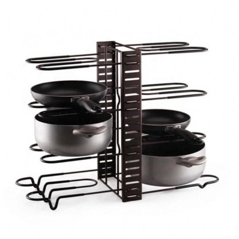 Suporte Panelas Frigideiras Inox Ajustavel 8 Divisorias Organizador Cozinha Grande