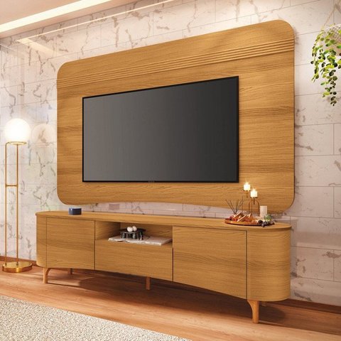 Rack com Painel para TV até 80 Polegadas 201cm 2 Portas 1 Gaveta Canelado Hera Fanes Espresso Móveis