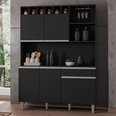 Armário de Cozinha Completo Delara 6 Portas Preto