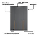 Ver imagem 4 de Guarda Roupa 4 Portas Abrir para Quarto ou Closet 230 cm X 160 cm 100% MDF Cor:Cinza e Peroba