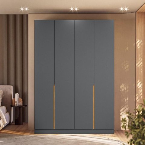 Guarda Roupa 4 Portas Abrir para Quarto ou Closet 230 cm X 160 cm 100% MDF Cor:Cinza e Peroba