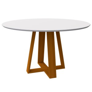Mesa De Jantar Para 4 ou 6 Lugares Tampo Redondo Com Vidro 1,35m Vitoria Cor Ypê Off White New Ceval