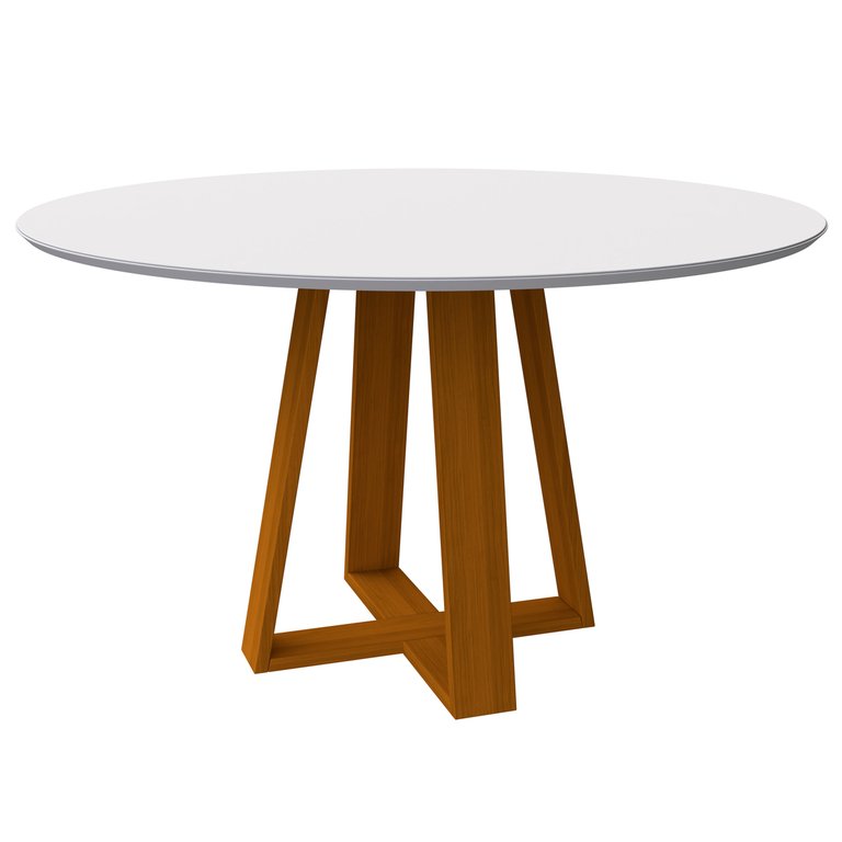Mesa De Jantar Para 4 ou 6 Lugares Tampo Redondo Com Vidro 1,35m Vitoria Cor Ypê Off White New Ceval