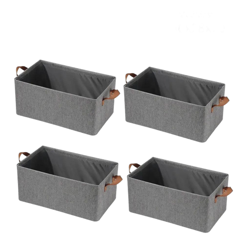 Kit 4 Caixas Organizadora Dobrável 47x28x20cm Multiuso Cinza para Roupas e Brinquedos