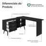 Escrivaninha em L Mesa para Computador Gamer 3 Gavetas Preto Lisboa Madesa - 6