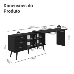 Escrivaninha em L Mesa para Computador Gamer 3 Gavetas Preto Lisboa Madesa - 5
