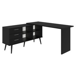 Escrivaninha em L Mesa para Computador Gamer 3 Gavetas Preto Lisboa Madesa - 10