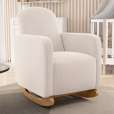 Poltrona de Amamentação com Balanço Orgânica Saori W01 Suede Bege - Lyam Decor