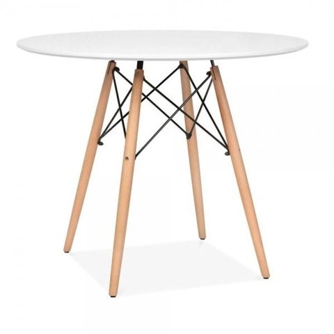 Mesa Eames Eiffel Tampo MDF Branco 80cm - Base Madeira