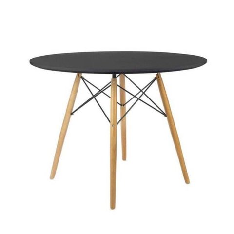 Mesa Eames Eiffel Tampo MDF Preto 80cm - Base Madeira