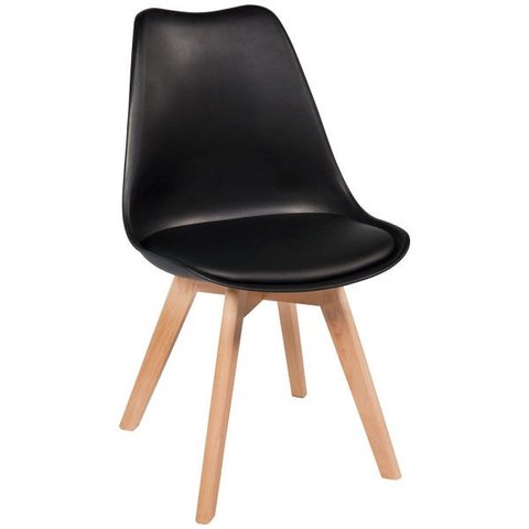 Kit 4 Cadeiras Leda Preta - Charles Eames Wood com Almofada