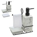 Ver imagem 1 de Kit 3 Peças Para Banheiro de Cerâmica Branco e Preto com Toalha PARIS LUZ