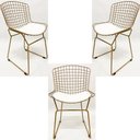 Ver imagem 1 de Kit 3 Cadeiras para Cozinha Bertoia tradicional cor Dourado fosco assento branco - Poltronas do Sul