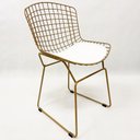 Ver imagem 3 de Kit 3 Cadeiras para Cozinha Bertoia tradicional cor Dourado fosco assento branco - Poltronas do Sul