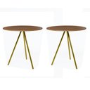 Ver imagem 1 de Kit 2 Mesas Lateral Decorativa Gabriela Base Dourada Tampo Redondo Amêndoa
